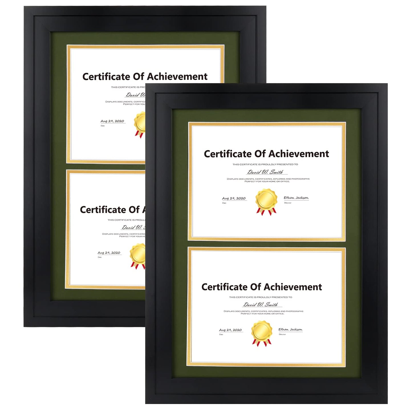 14x20 Double Diploma Frame, Black Frame to Display Double 8.5x11 Document, Solid Wood & Tempered Glass Protection