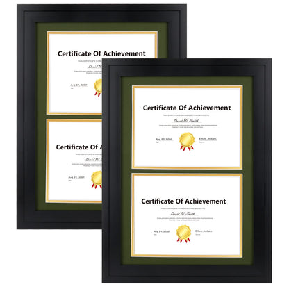 14x20 Double Diploma Frame, Black Frame to Display Double 8.5x11 Document, Solid Wood & Tempered Glass Protection