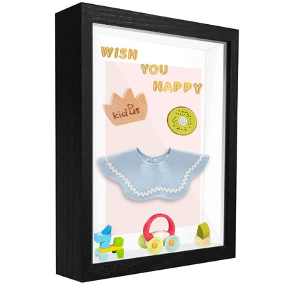 Shadow Box Frame Display Case with Letter Stickers, 3D Picture Frame, Display Case Box for Memorabilia, Baby Items, Wedding Memories, Crafts, Tickets and Photos