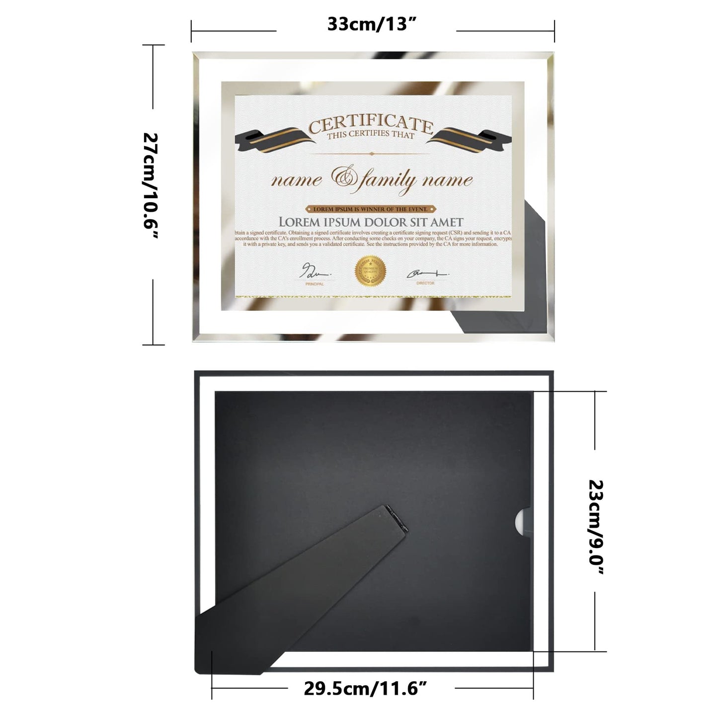 8.5x11 Picture Frame Glass Certificate Document Frame for Tabletop Display