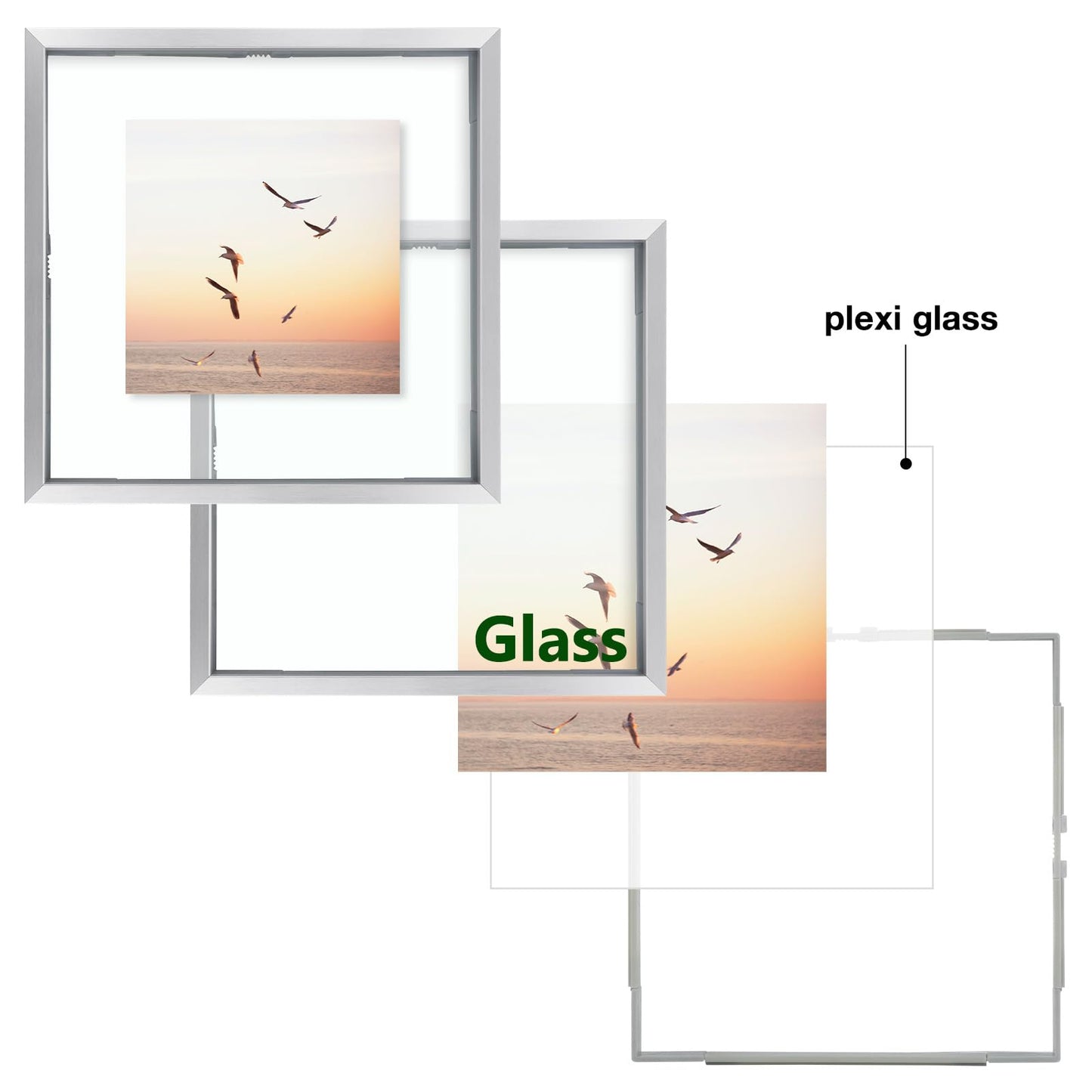 Floating Picture Frame 11x14 - Real Glass - for Wall Mount Displays