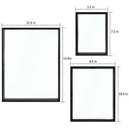 7 Pack Floating Frames for One 11x14, Two 8x10, and Four 5x7 Pictures. Aluminum Photos Frame for Wall Display