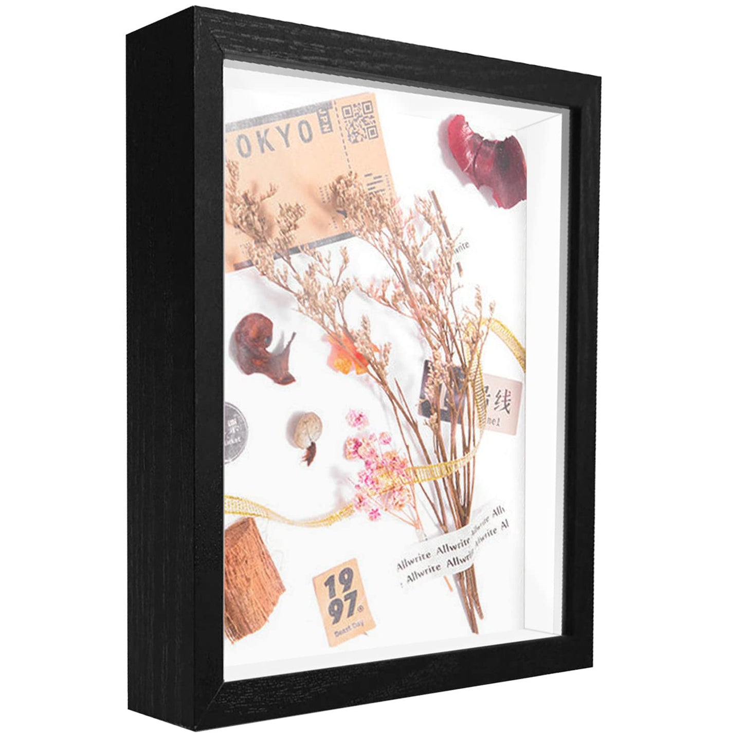 Shadow Box Frame Display Case with Letter Stickers, 3D Picture Frame, Display Case Box for Memorabilia, Baby Items, Wedding Memories, Crafts, Tickets and Photos