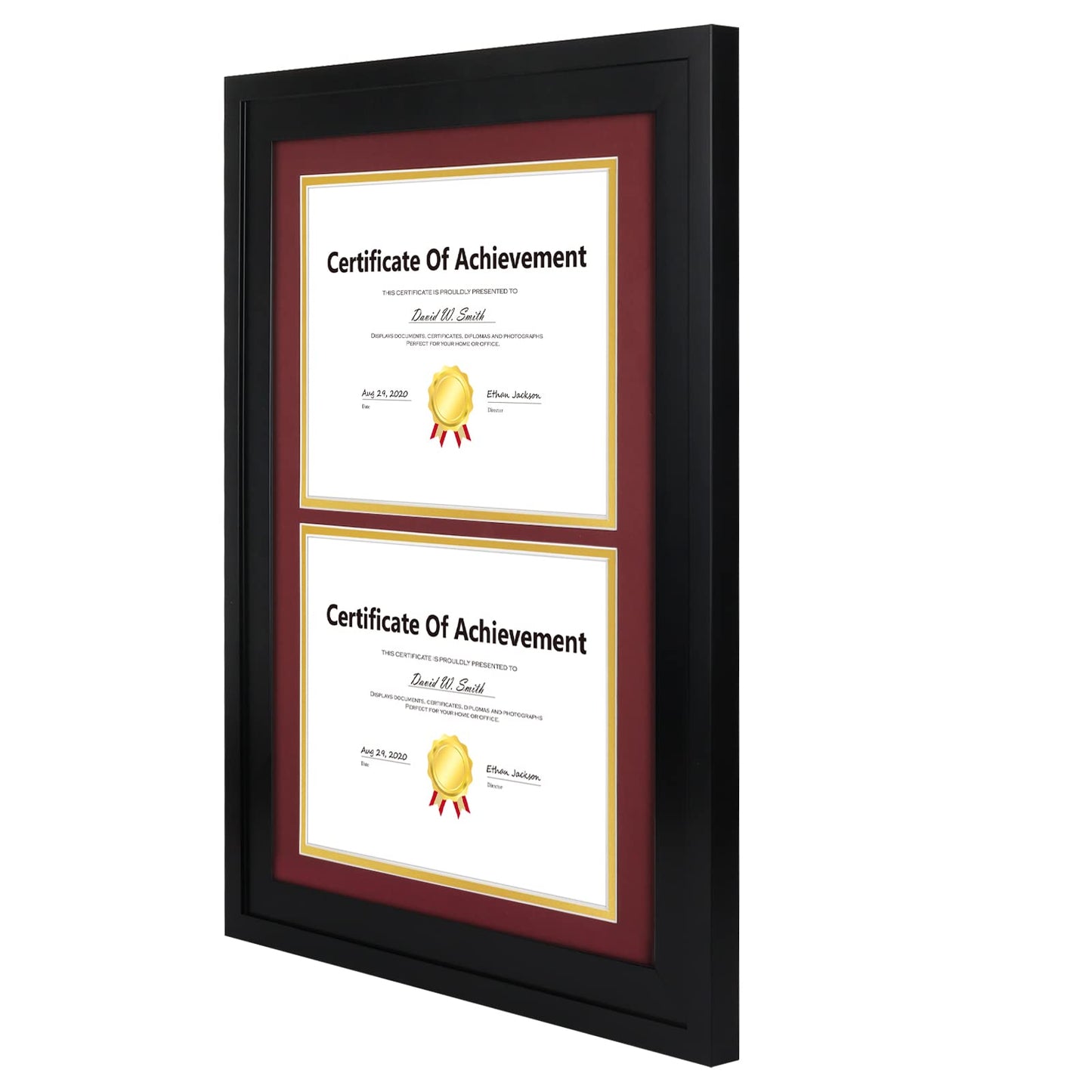 14x20 Double Diploma Frame, Black Frame to Display Double 8.5x11 Document, Solid Wood & Tempered Glass Protection