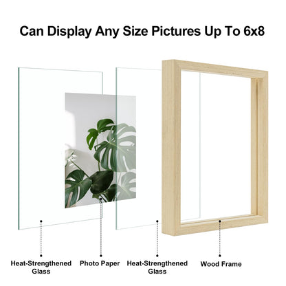 Floating Frames Set of 2, Double Glass Picture Frame, Made of Solid Wood Display Any Size Photo up to 11x14, Wall Mount or Tabletop Standing