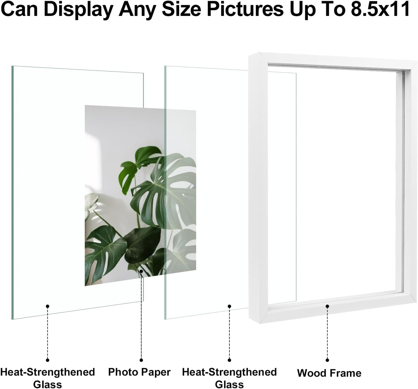 Floating Frames Set of 2, Double Glass Picture Frame, Made of Solid Wood Display Any Size Photo up to 11x14, Wall Mount or Tabletop Standing