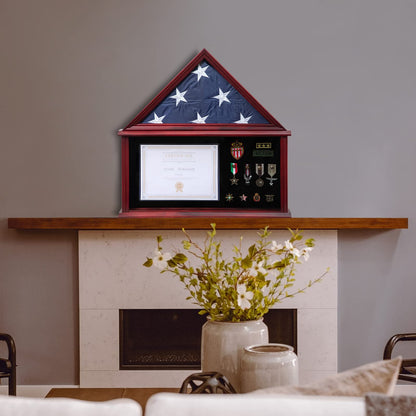 Large Military Shadow Box Solid Wood Burial Flag Display Case for American Veteran Display Fits a Folded 5'x9.5' Flag Mahogany Finish