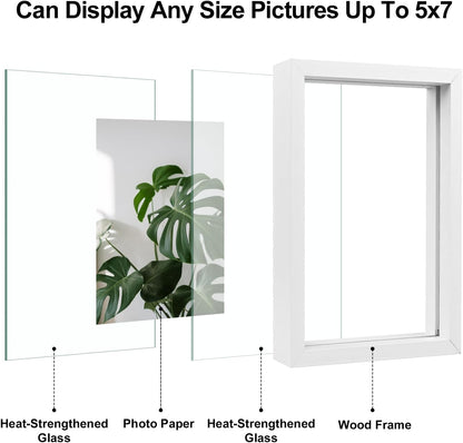 Floating Frames Set of 2, Double Glass Picture Frame, Made of Solid Wood Display Any Size Photo up to 11x14, Wall Mount or Tabletop Standing