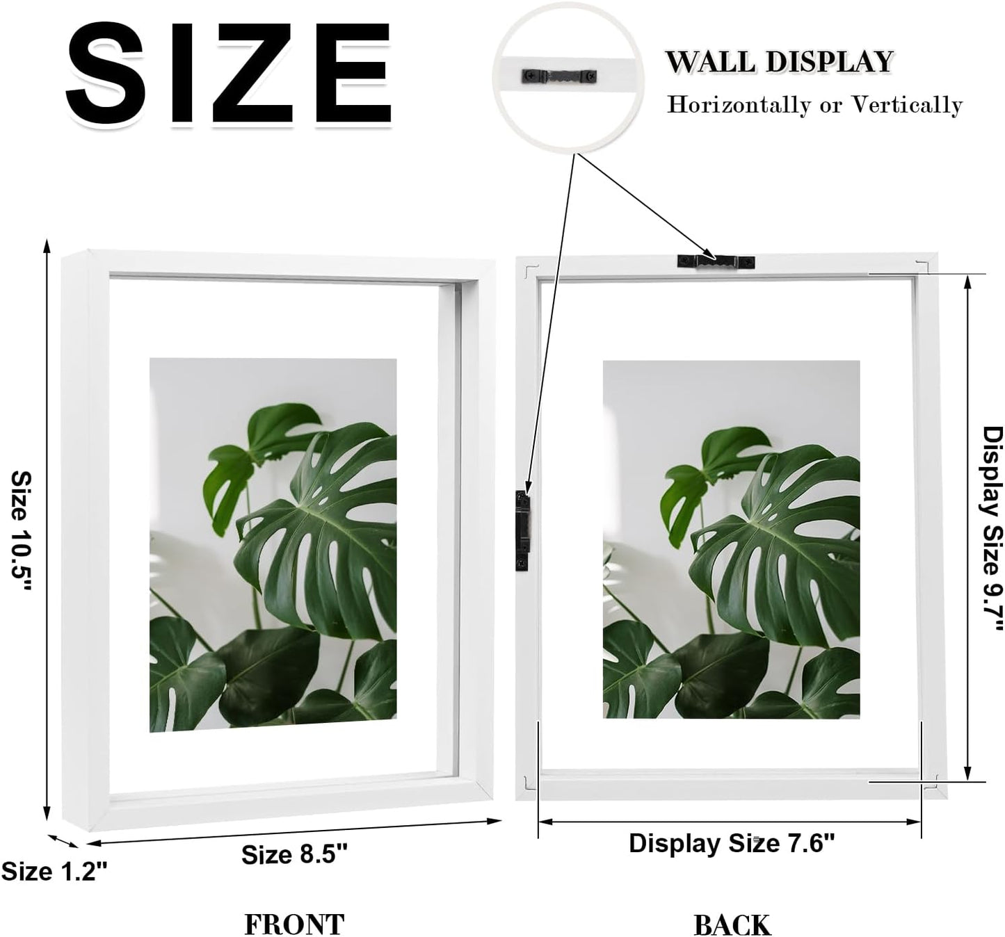 Floating Frames Set of 2, Double Glass Picture Frame, Made of Solid Wood Display Any Size Photo up to 11x14, Wall Mount or Tabletop Standing