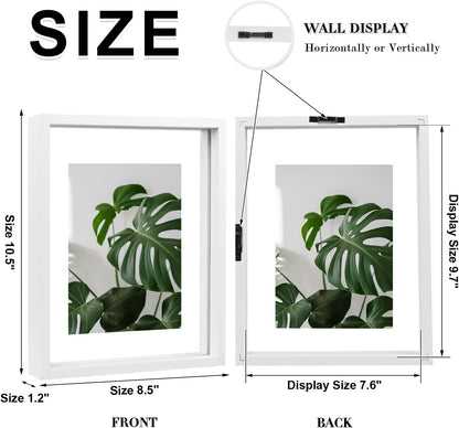 Floating Frames Set of 2, Double Glass Picture Frame, Made of Solid Wood Display Any Size Photo up to 11x14, Wall Mount or Tabletop Standing