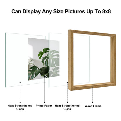 Floating Frames Set of 2, Double Glass Picture Frame, Made of Solid Wood Display Any Size Photo up to 11x14, Wall Mount or Tabletop Standing