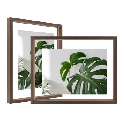 Floating Frames Set of 2, Double Glass Picture Frame, Made of Solid Wood Display Any Size Photo up to 11x14, Wall Mount or Tabletop Standing