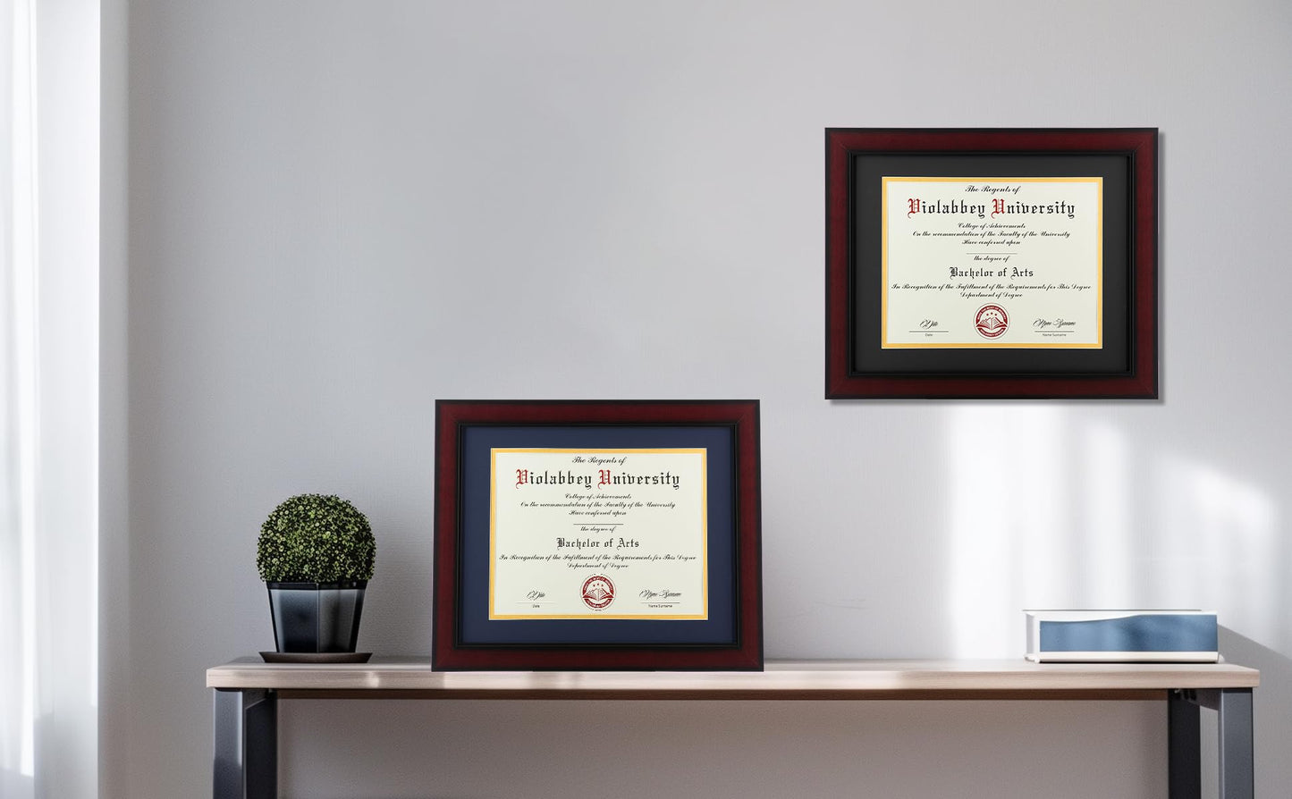 11x14 Diploma Frame with Double Mat for 8.5x11 Documents & Certificates, Smooth Cherry Wood Grain Finish, Wall Mounting & Tabletop Display, Tempered Glass