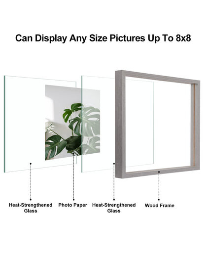 Floating Frames Set of 2, Double Glass Picture Frame, Made of Solid Wood Display Any Size Photo up to 11x14, Wall Mount or Tabletop Standing