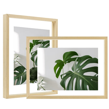 Floating Frames Set of 2, Double Glass Picture Frame, Made of Solid Wood Display Any Size Photo up to 11x14, Wall Mount or Tabletop Standing