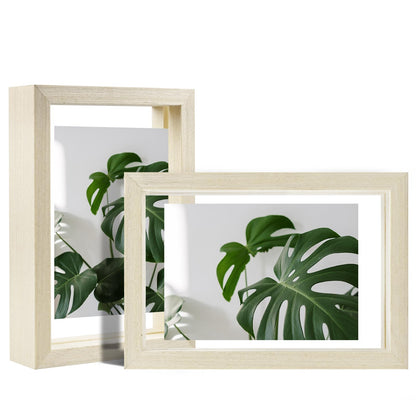 Floating Frames Set of 2, Double Glass Picture Frame, Made of Solid Wood Display Any Size Photo up to 11x14, Wall Mount or Tabletop Standing