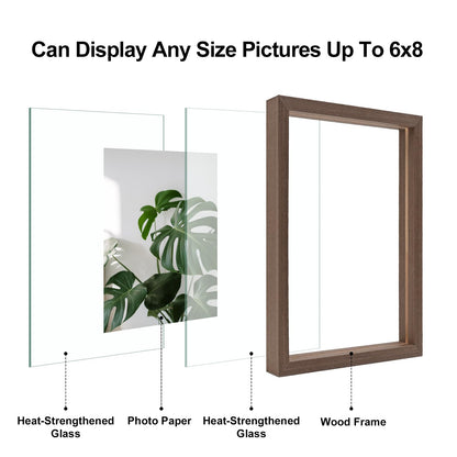 Floating Frames Set of 2, Double Glass Picture Frame, Made of Solid Wood Display Any Size Photo up to 11x14, Wall Mount or Tabletop Standing