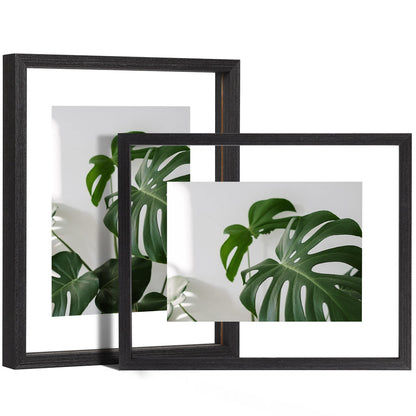 Floating Frames Set of 2, Double Glass Picture Frame, Made of Solid Wood Display Any Size Photo up to 11x14, Wall Mount or Tabletop Standing