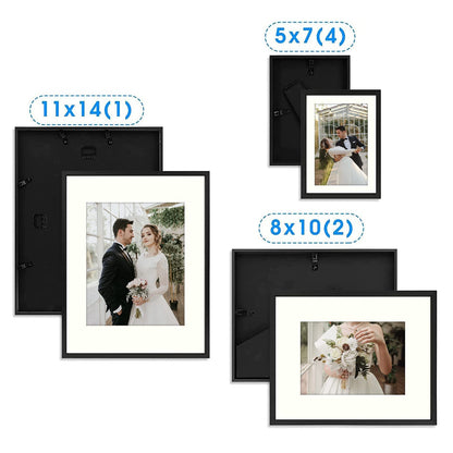 7 Pack Floating Frames for One 11x14, Two 8x10, and Four 5x7 Pictures. Aluminum Photos Frame for Wall Display