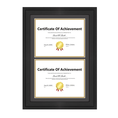 14x20 Double Diploma Frame, Black Frame to Display Double 8.5x11 Document, Solid Wood & Tempered Glass Protection