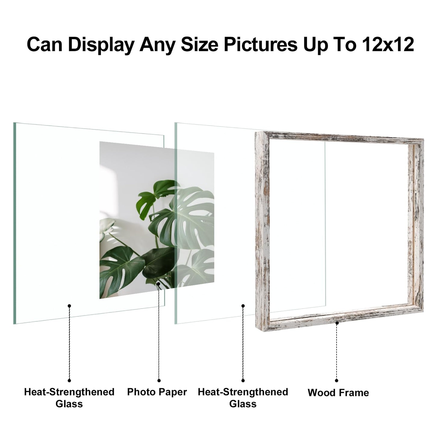 Floating Frames Set of 2, Double Glass Picture Frame, Made of Solid Wood Display Any Size Photo up to 11x14, Wall Mount or Tabletop Standing