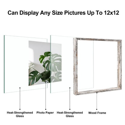 Floating Frames Set of 2, Double Glass Picture Frame, Made of Solid Wood Display Any Size Photo up to 11x14, Wall Mount or Tabletop Standing