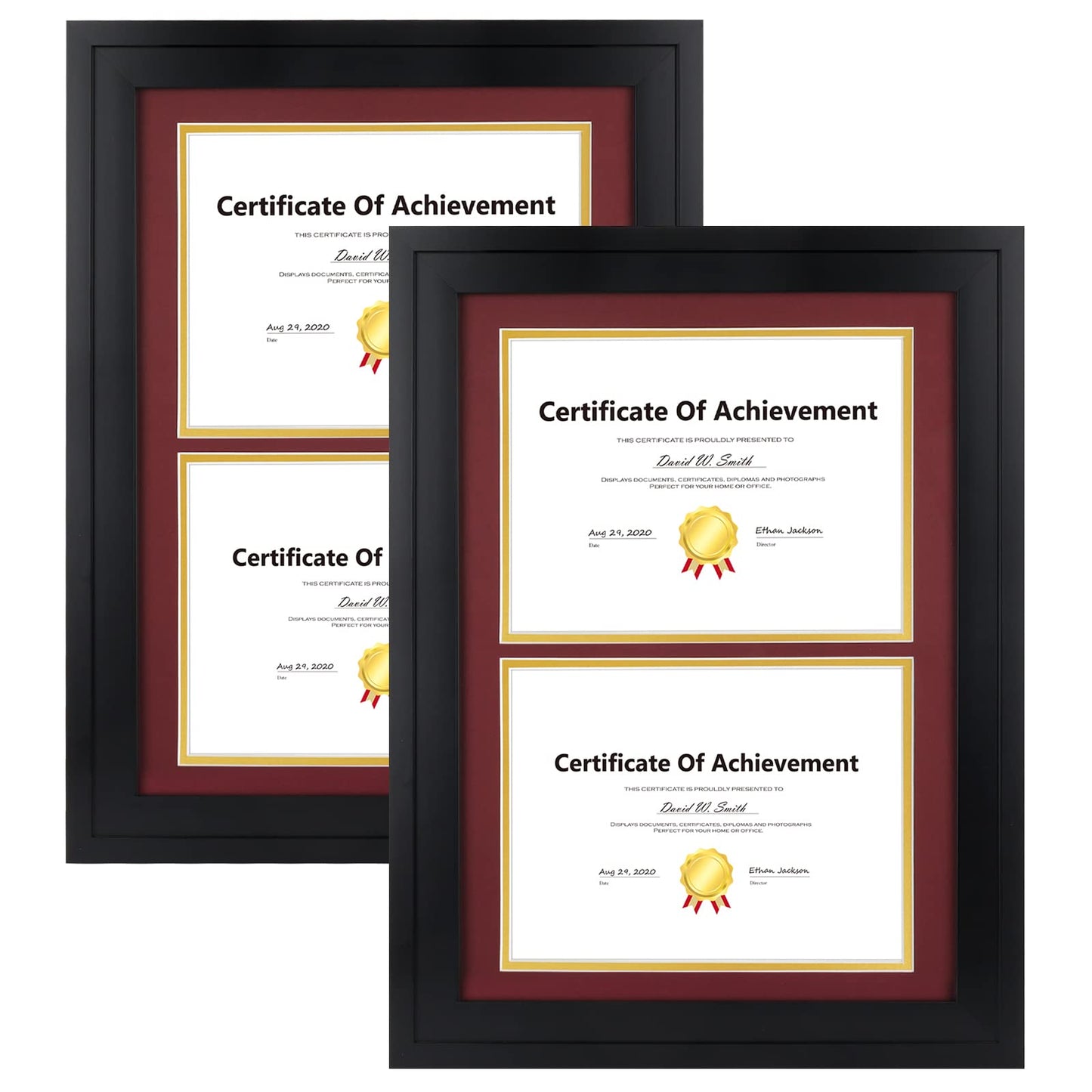 14x20 Double Diploma Frame, Black Frame to Display Double 8.5x11 Document, Solid Wood & Tempered Glass Protection