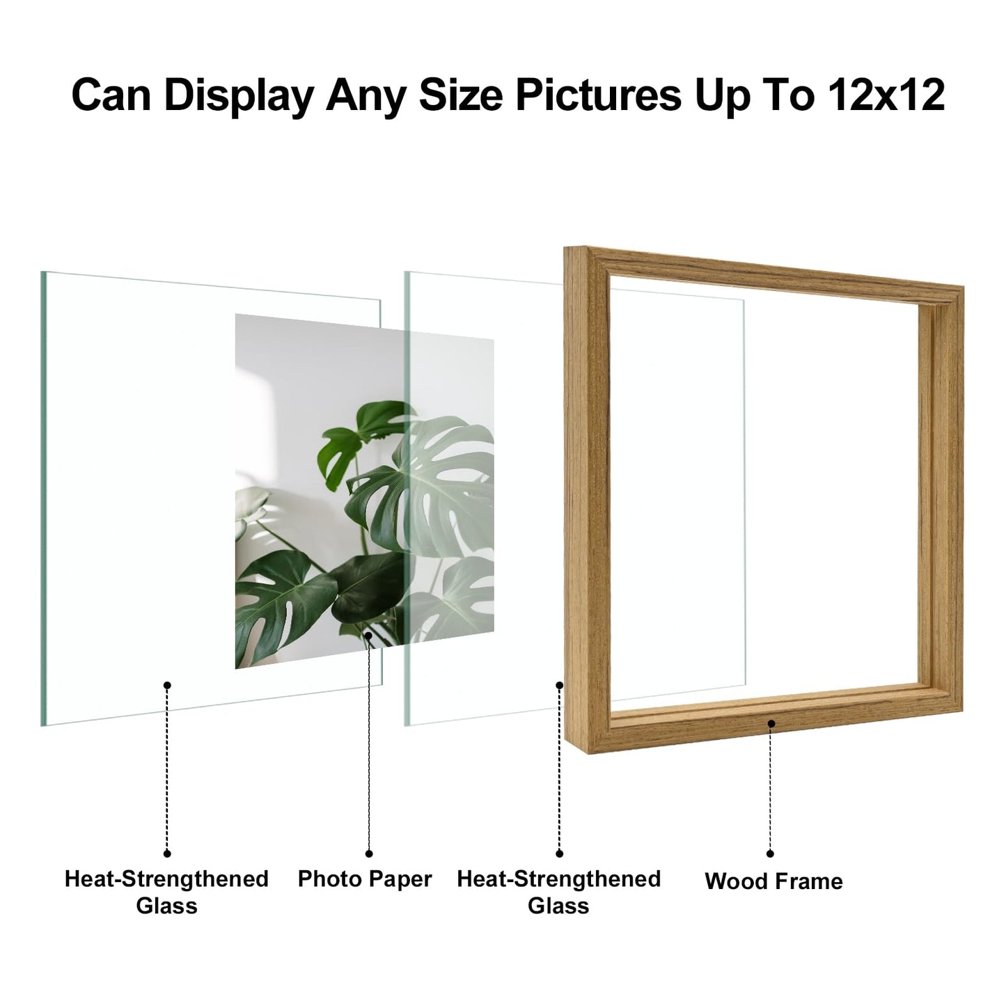 Floating Frames Set of 2, Double Glass Picture Frame, Made of Solid Wood Display Any Size Photo up to 11x14, Wall Mount or Tabletop Standing