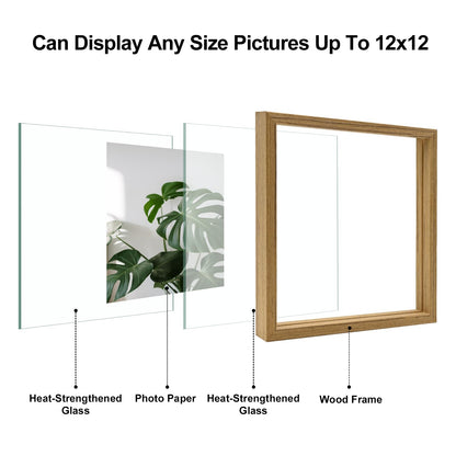 Floating Frames Set of 2, Double Glass Picture Frame, Made of Solid Wood Display Any Size Photo up to 11x14, Wall Mount or Tabletop Standing