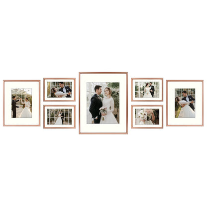 7 Pack Floating Frames for One 11x14, Two 8x10, and Four 5x7 Pictures. Aluminum Photos Frame for Wall Display