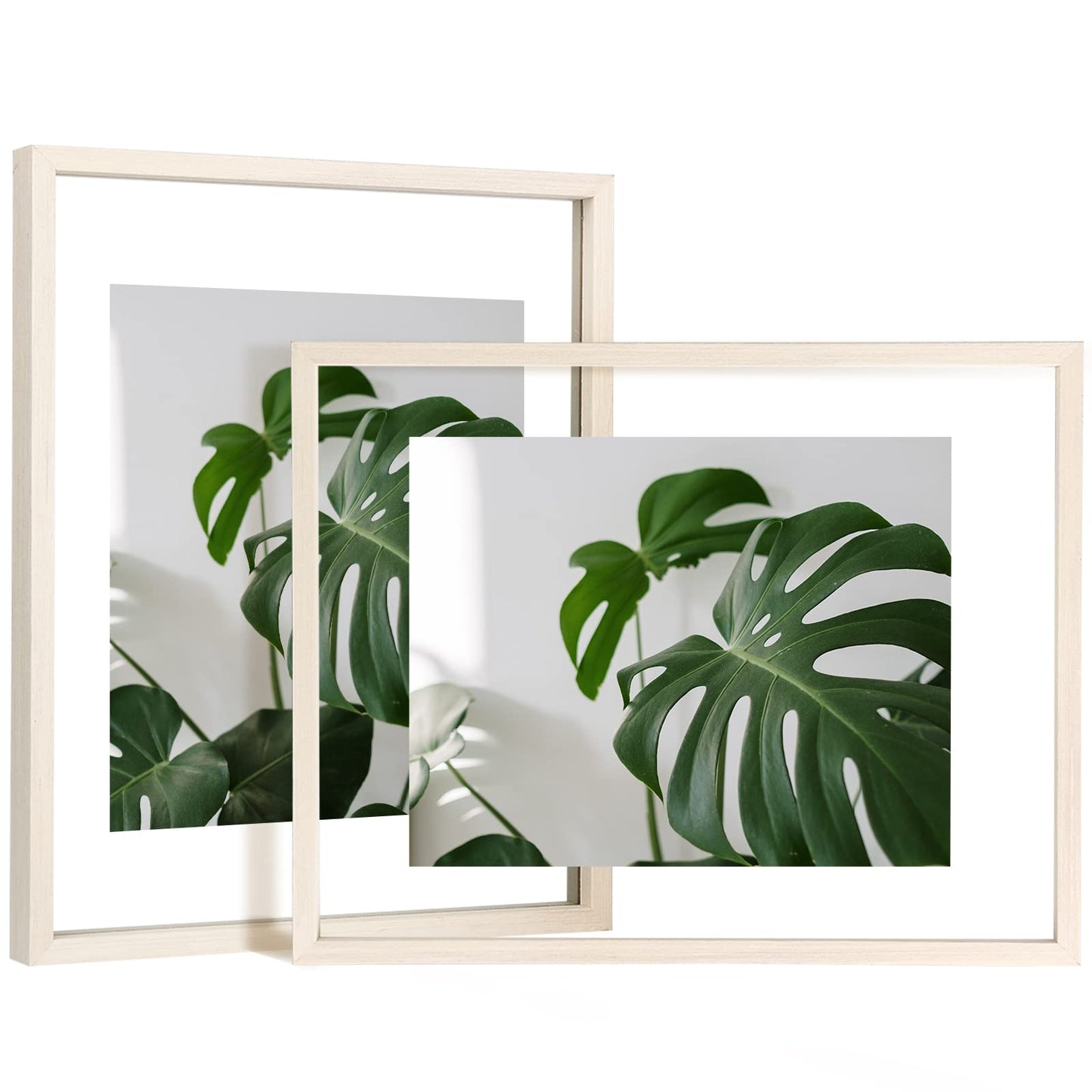 Floating Frames Set of 2, Double Glass Picture Frame, Made of Solid Wood Display Any Size Photo up to 11x14, Wall Mount or Tabletop Standing