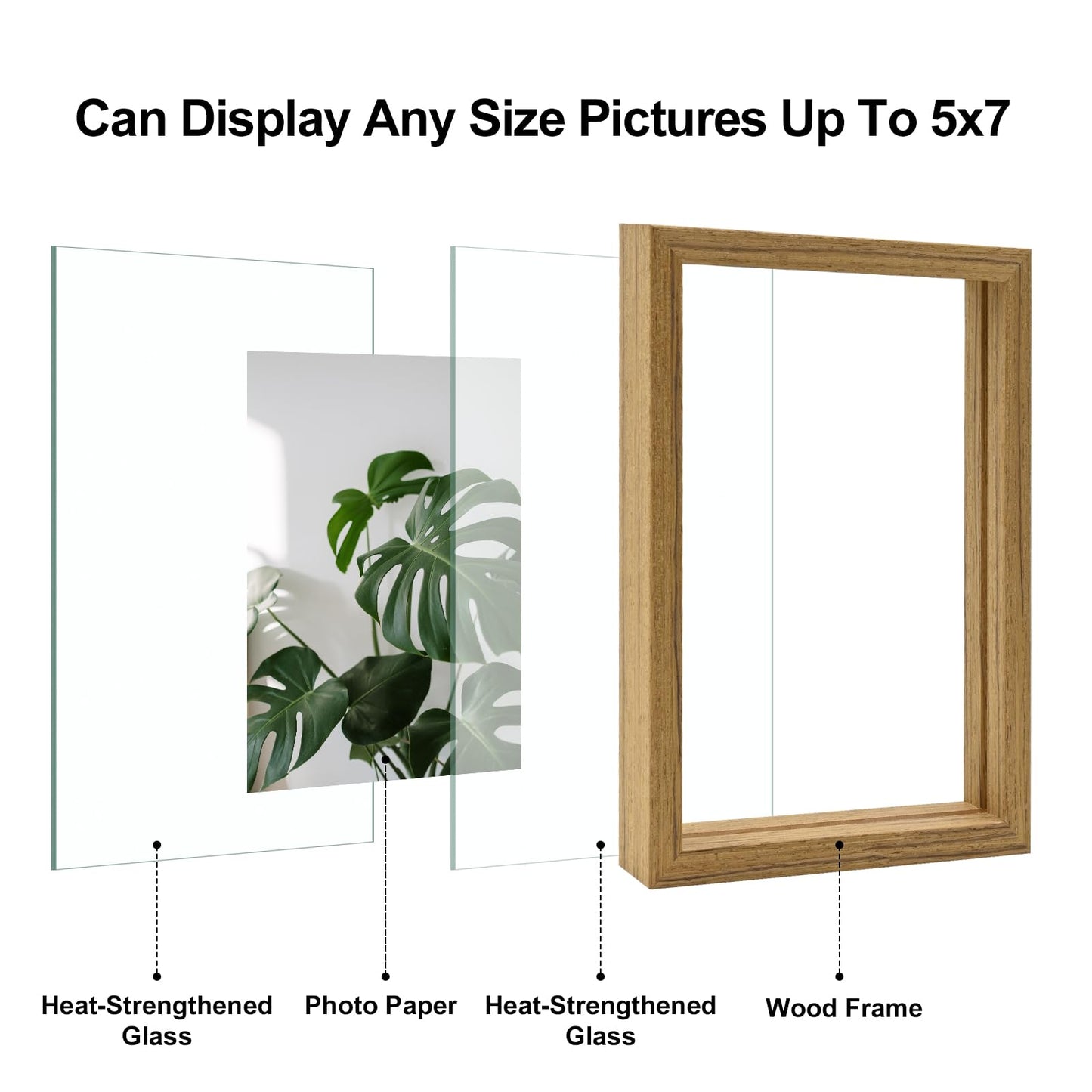 Floating Frames Set of 2, Double Glass Picture Frame, Made of Solid Wood Display Any Size Photo up to 11x14, Wall Mount or Tabletop Standing