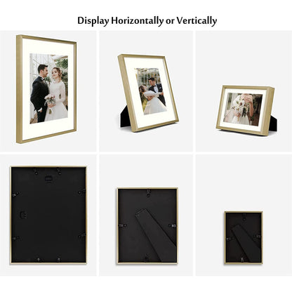 7 Pack Floating Frames for One 11x14, Two 8x10, and Four 5x7 Pictures. Aluminum Photos Frame for Wall Display