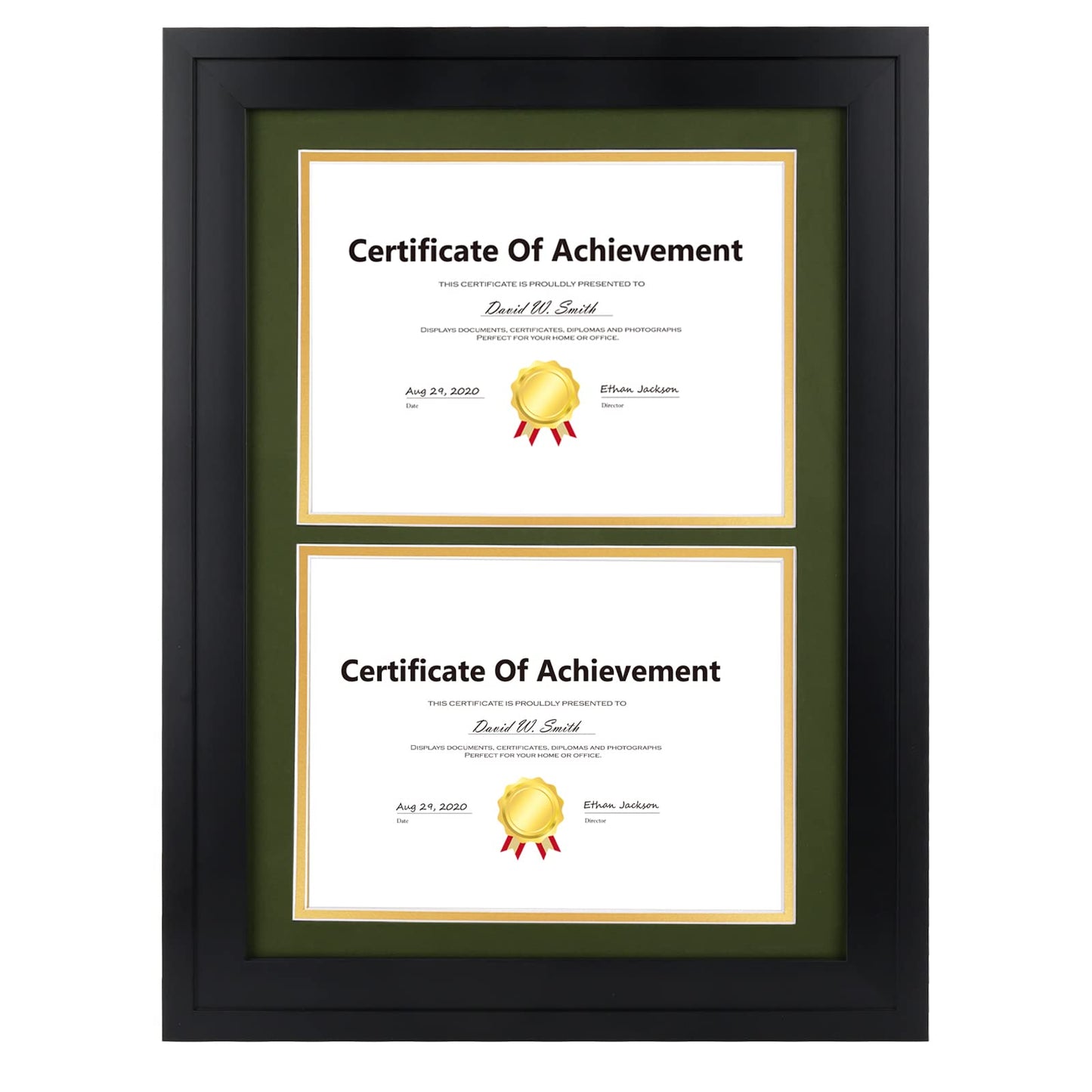 14x20 Double Diploma Frame, Black Frame to Display Double 8.5x11 Document, Solid Wood & Tempered Glass Protection