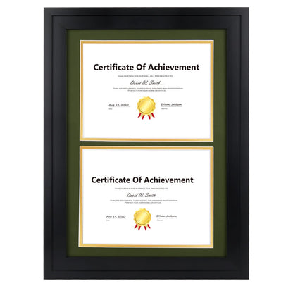 14x20 Double Diploma Frame, Black Frame to Display Double 8.5x11 Document, Solid Wood & Tempered Glass Protection