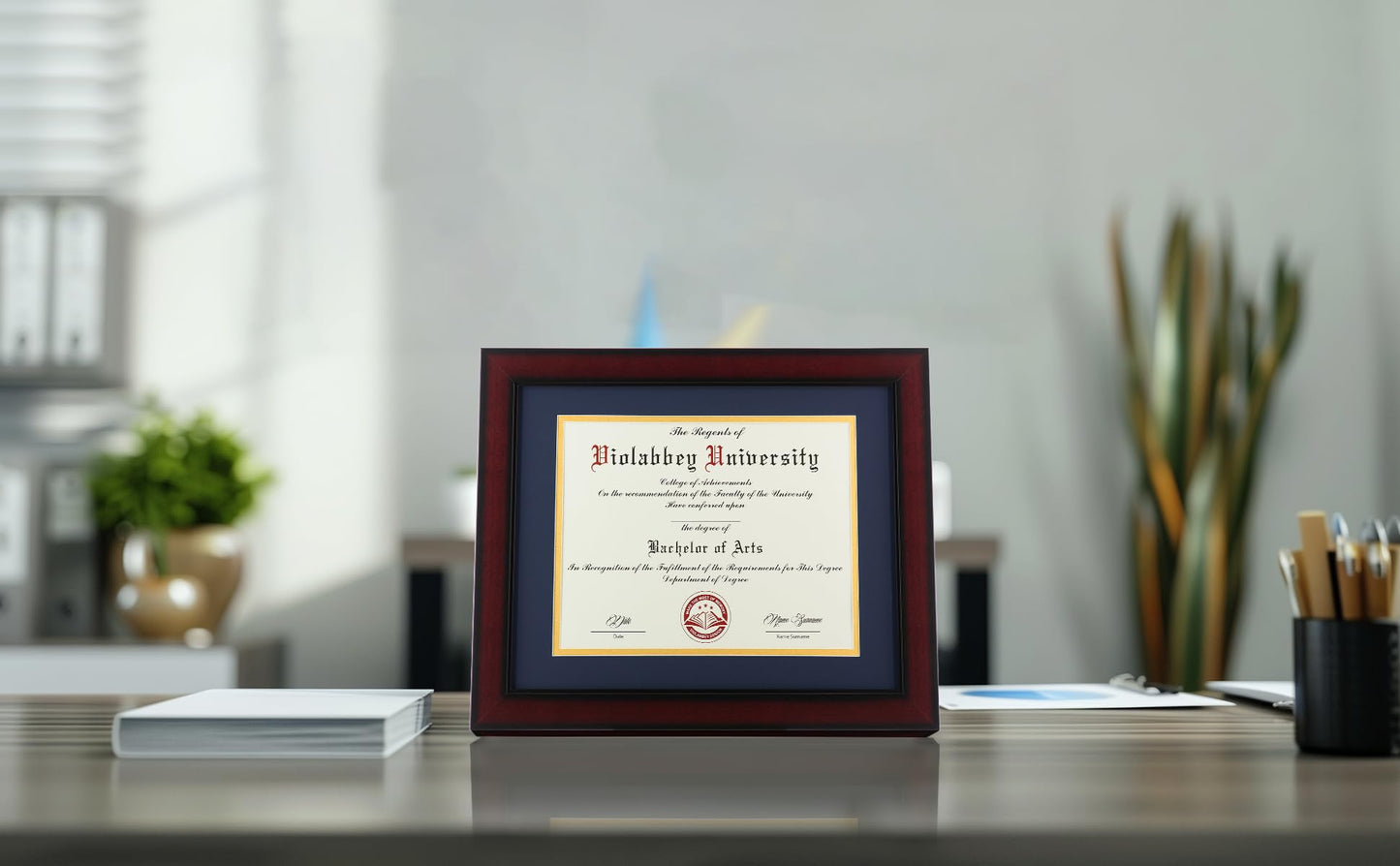 11x14 Diploma Frame with Double Mat for 8.5x11 Documents & Certificates, Smooth Cherry Wood Grain Finish, Wall Mounting & Tabletop Display, Tempered Glass