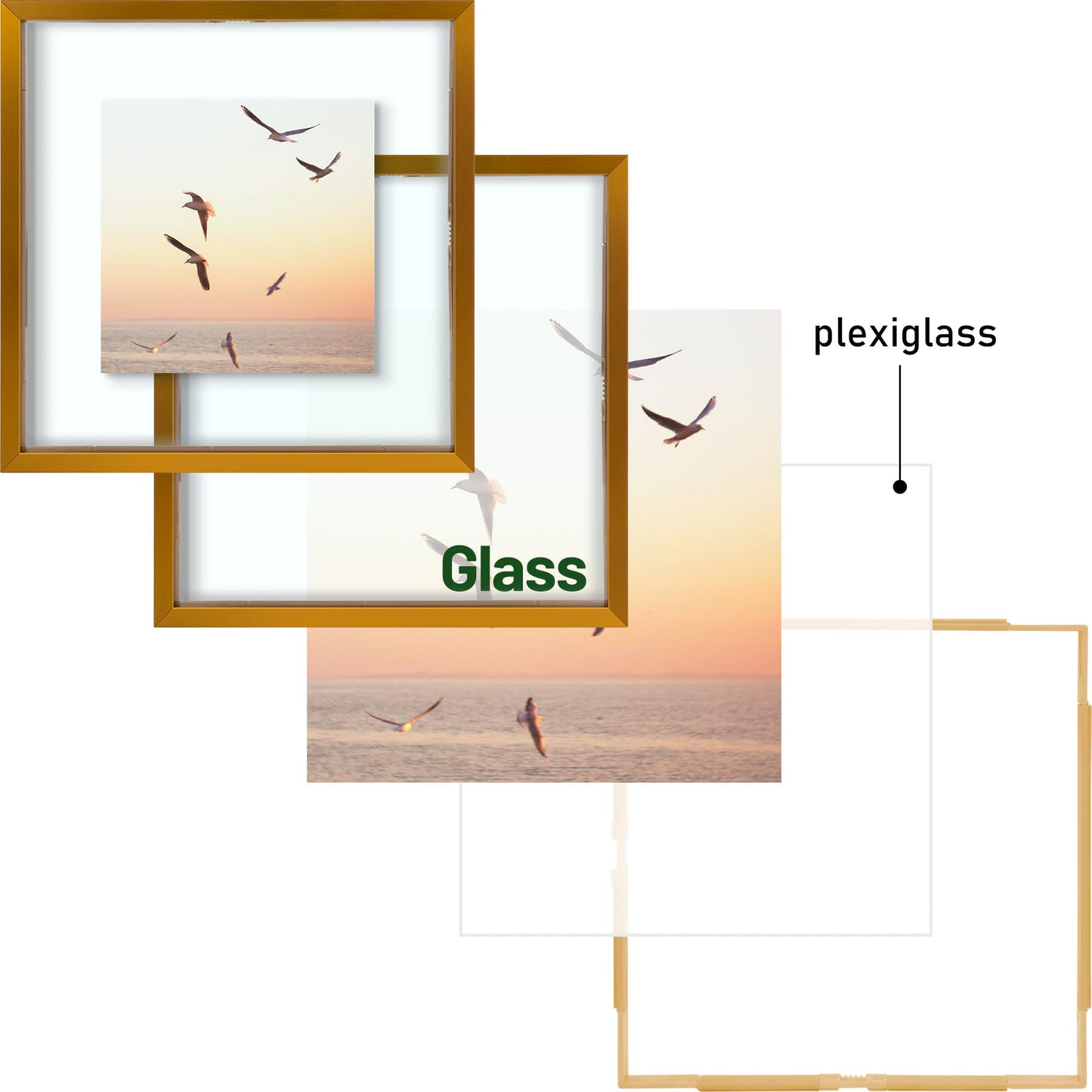 Floating Picture Frame 11x14 - Real Glass - for Wall Mount Displays