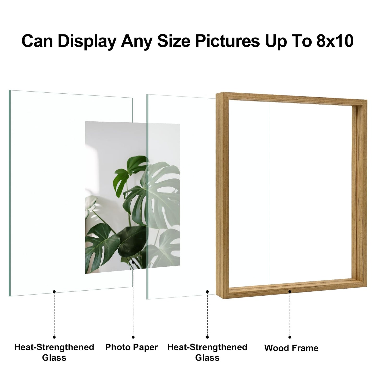 Floating Frames Set of 2, Double Glass Picture Frame, Made of Solid Wood Display Any Size Photo up to 11x14, Wall Mount or Tabletop Standing