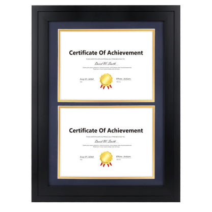 14x20 Double Diploma Frame, Black Frame to Display Double 8.5x11 Document, Solid Wood & Tempered Glass Protection