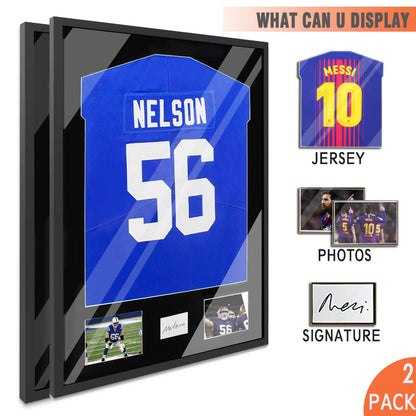 32"x24" Jersey Frame Display Case Wooden Wall Mounted Matt Black Shadow Box Displaying Two Idol's Photos and One Signature