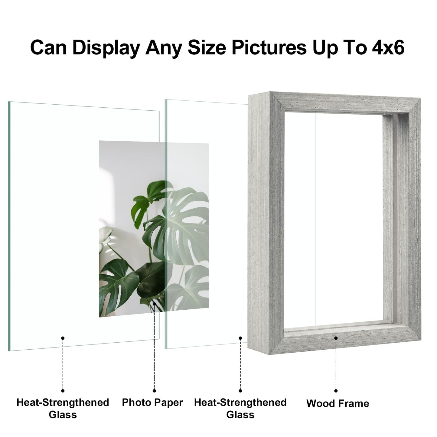 Floating Frames Set of 2, Double Glass Picture Frame, Made of Solid Wood Display Any Size Photo up to 11x14, Wall Mount or Tabletop Standing