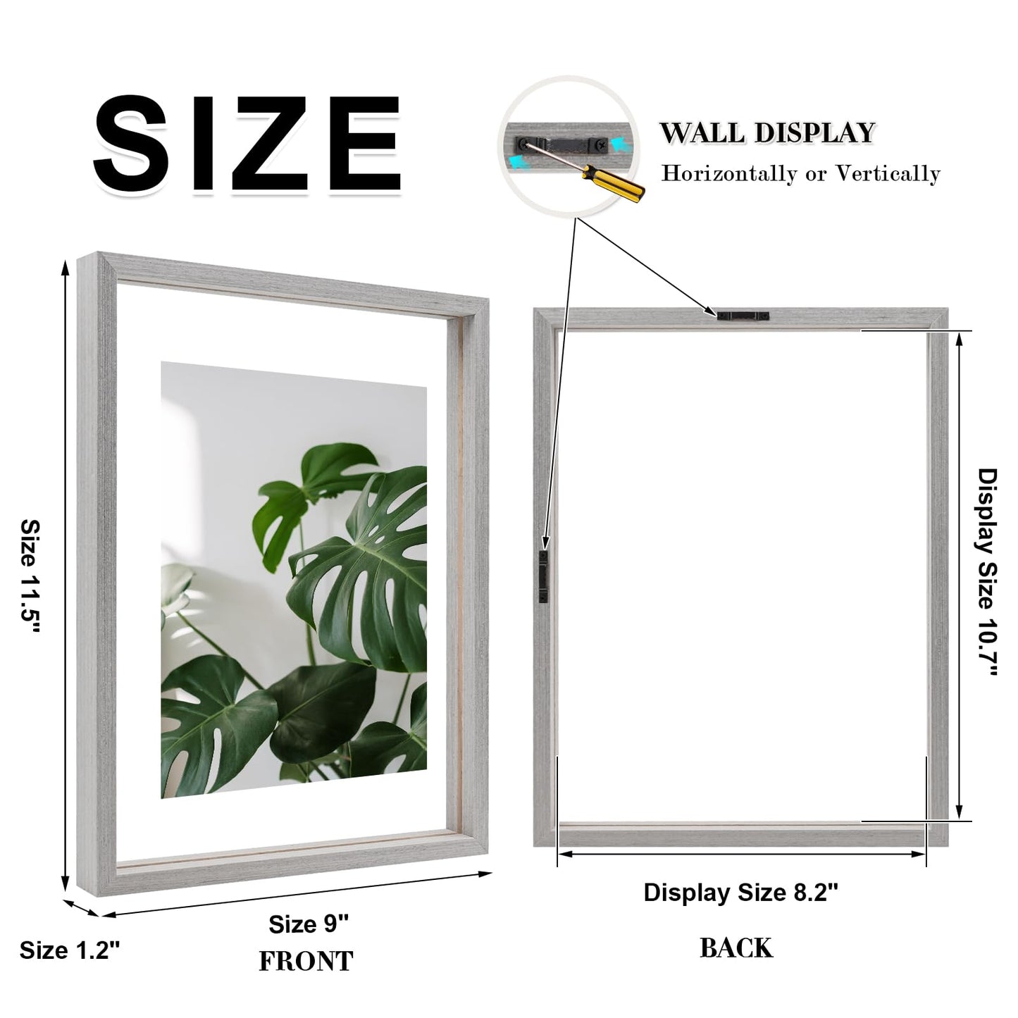 Floating Frames Set of 2, Double Glass Picture Frame, Made of Solid Wood Display Any Size Photo up to 11x14, Wall Mount or Tabletop Standing