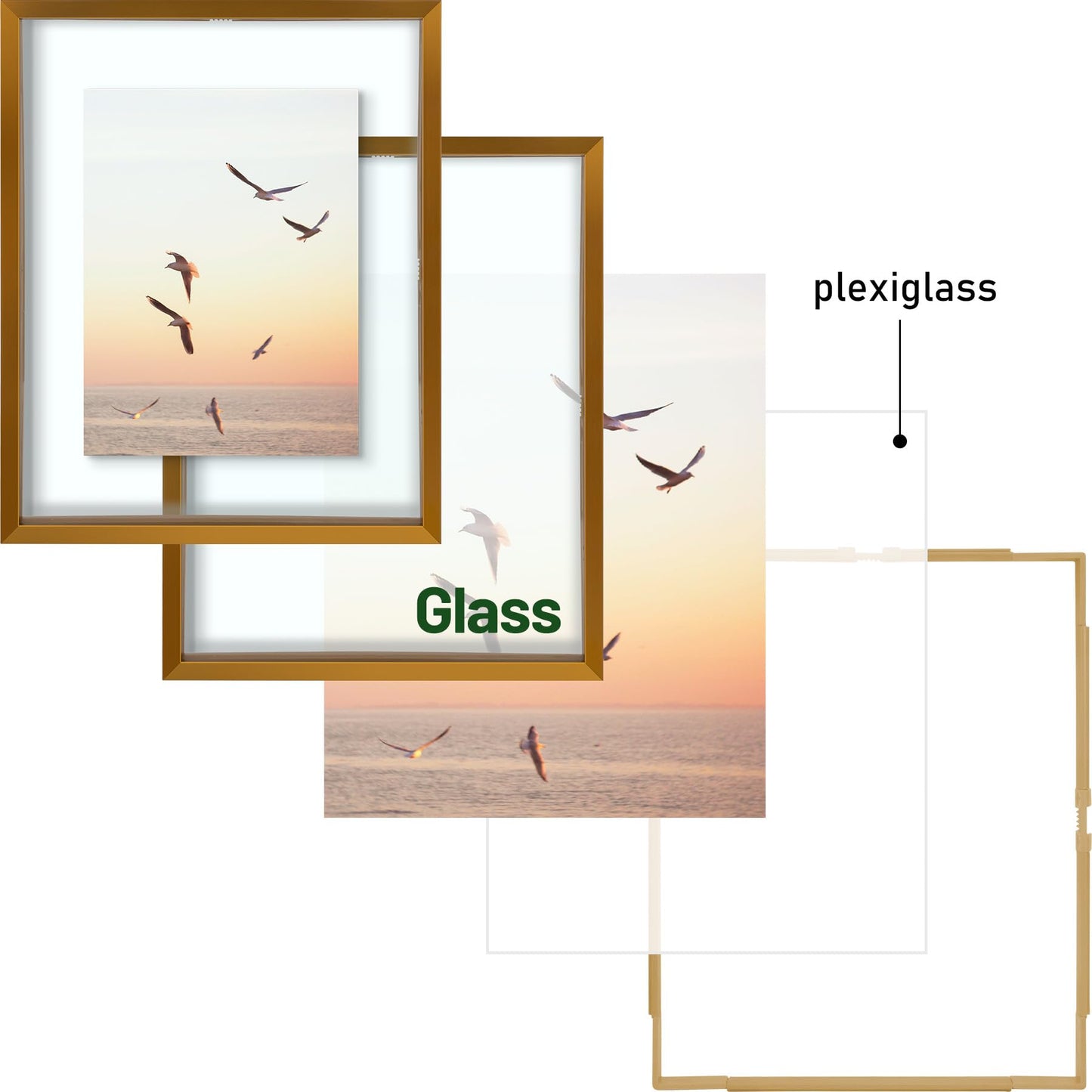 Floating Picture Frame 11x14 - Real Glass - for Wall Mount Displays