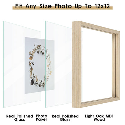 Floating Frame Set of 2, Double Glass Rustic Photo Frame for Wall Hanging or Tabletop, Display 4x6 or 3x5 Photo for Floating Effect