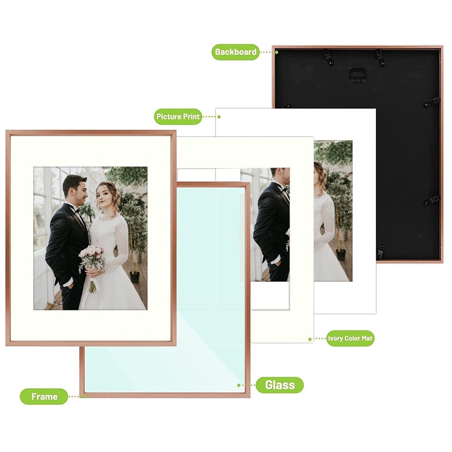 7 Pack Floating Frames for One 11x14, Two 8x10, and Four 5x7 Pictures. Aluminum Photos Frame for Wall Display