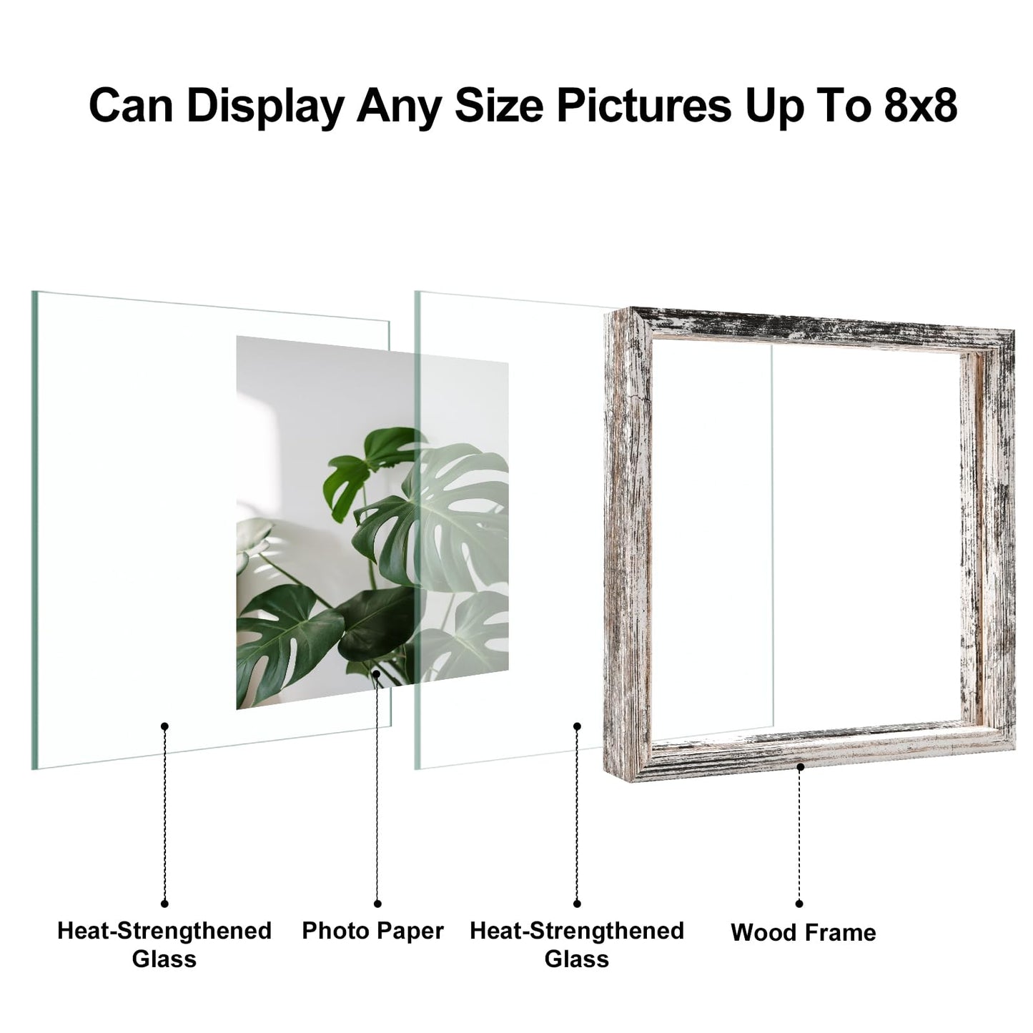 Floating Frames Set of 2, Double Glass Picture Frame, Made of Solid Wood Display Any Size Photo up to 11x14, Wall Mount or Tabletop Standing