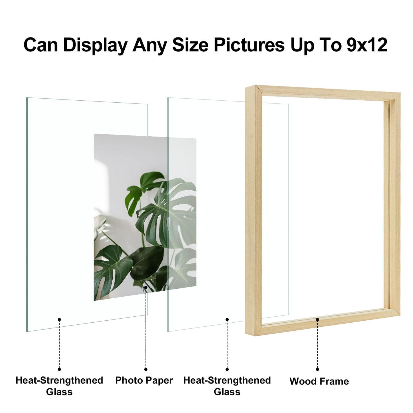 Floating Frames Set of 2, Double Glass Picture Frame, Made of Solid Wood Display Any Size Photo up to 11x14, Wall Mount or Tabletop Standing