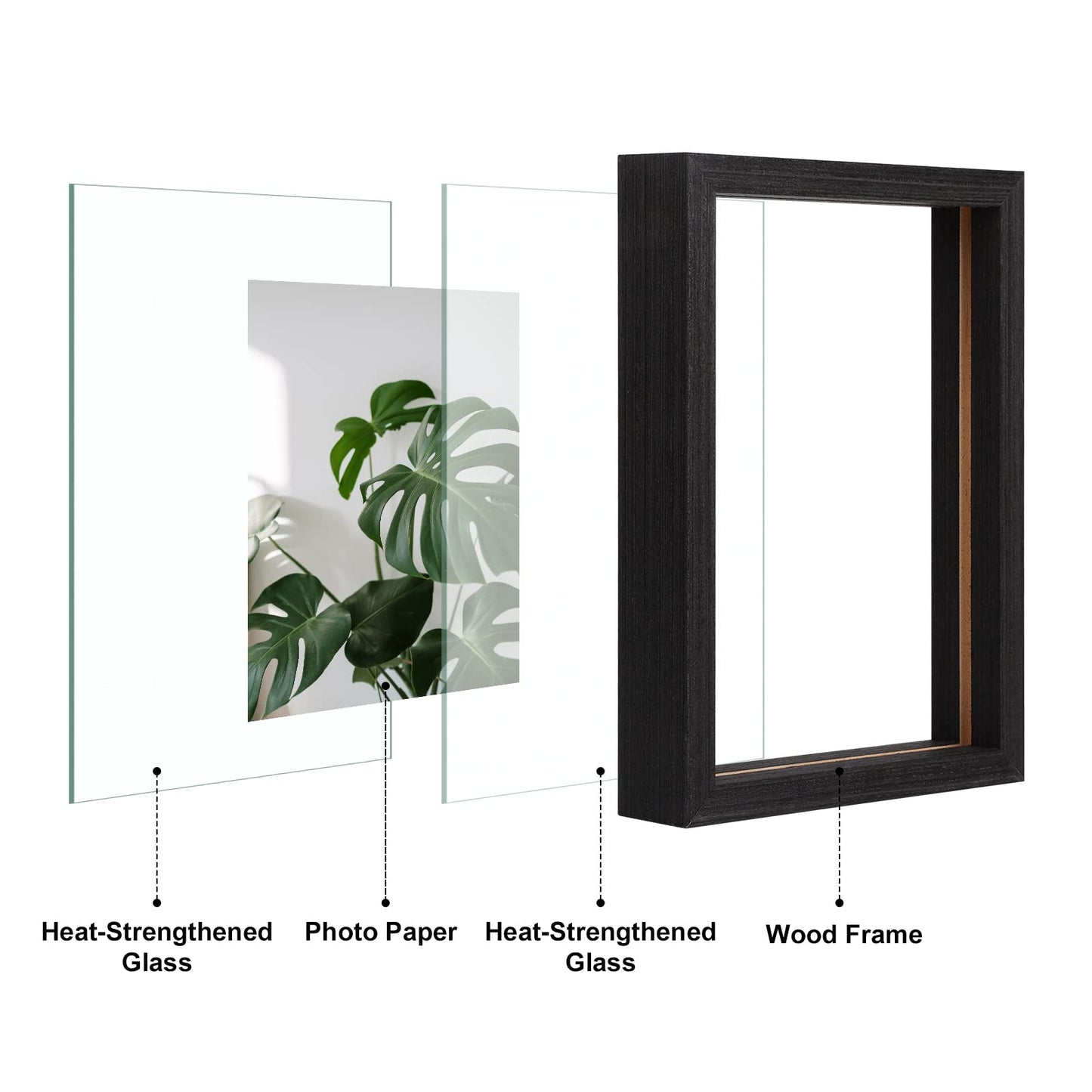 Floating Frames Set of 2, Double Glass Picture Frame, Made of Solid Wood Display Any Size Photo up to 11x14, Wall Mount or Tabletop Standing