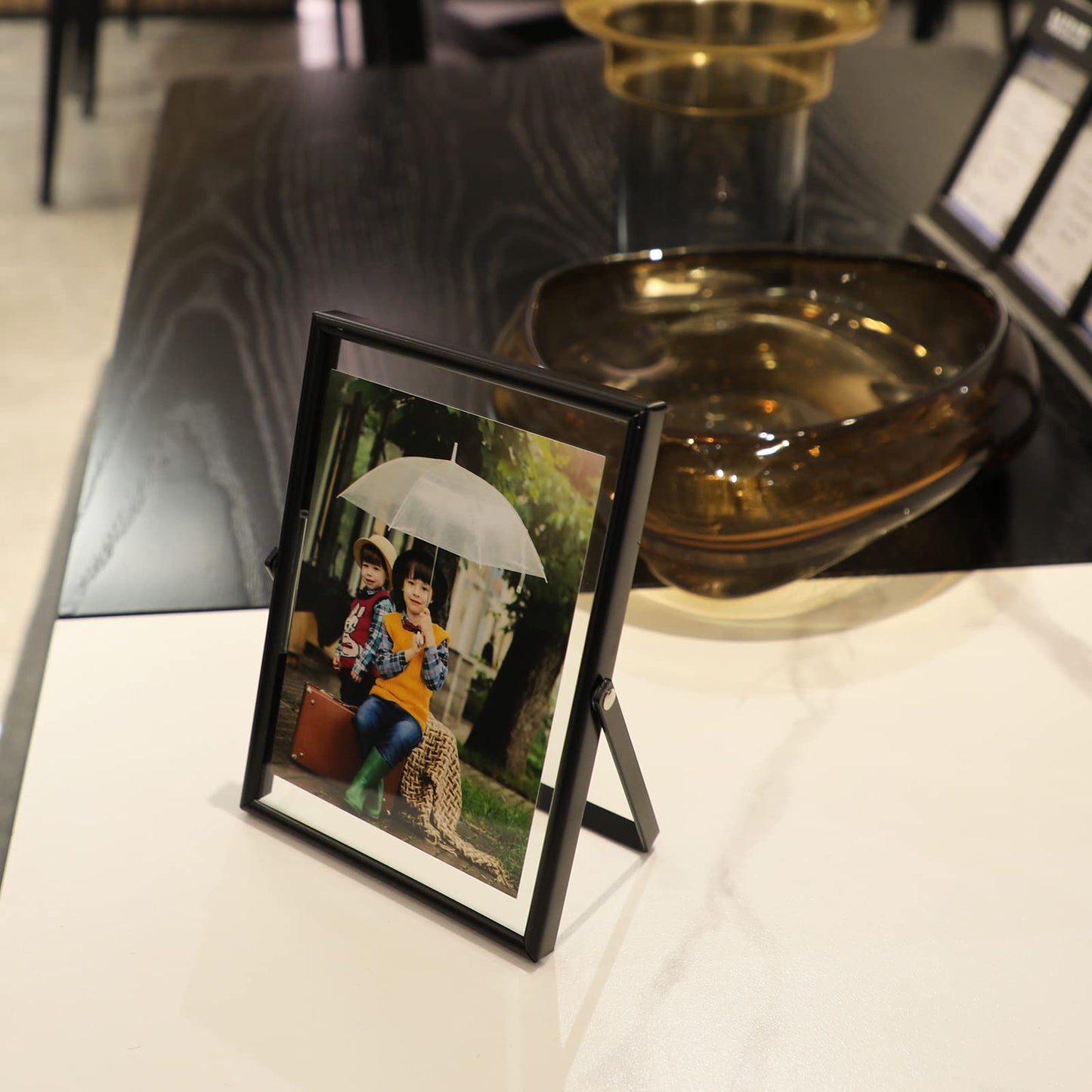 Gold Floating Frame Tabletop Shelf Photo Frames