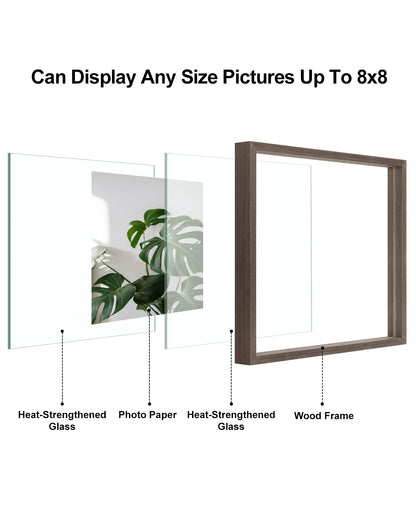 Floating Frames Set of 2, Double Glass Picture Frame, Made of Solid Wood Display Any Size Photo up to 11x14, Wall Mount or Tabletop Standing